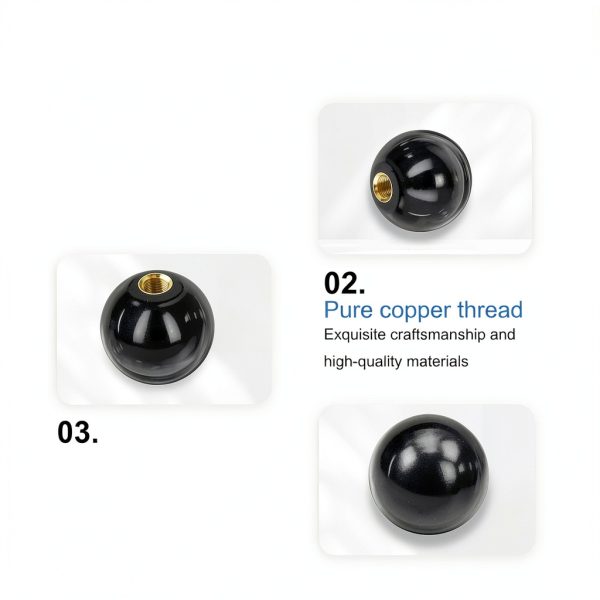 Othmro 5Pcs Black Threaded Ball Knobs – Brass Core, 1-3/8" Dia-2